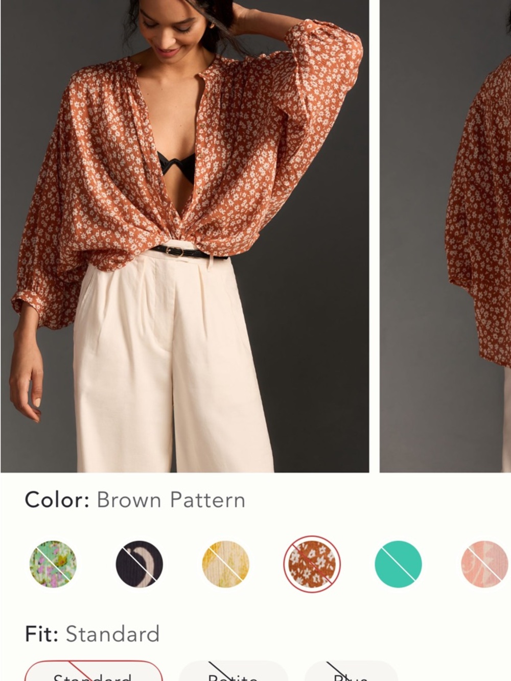 Pilcro Rust Brown Floral Button-Up Sidney Batwing Blouse